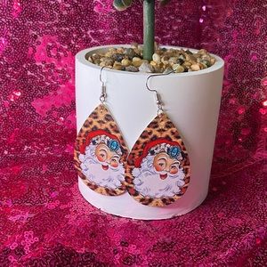 Christmas earrings cheetah print Santa new